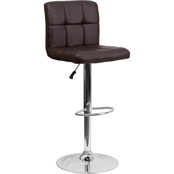 Contemporary Brown Quilted Vinyl Adjustable Height Barstool With Chrome Base By Flash Furniture | Bar Stools | Modishstore