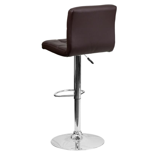 Contemporary Brown Quilted Vinyl Adjustable Height Barstool With Chrome Base By Flash Furniture | Bar Stools | Modishstore - 3