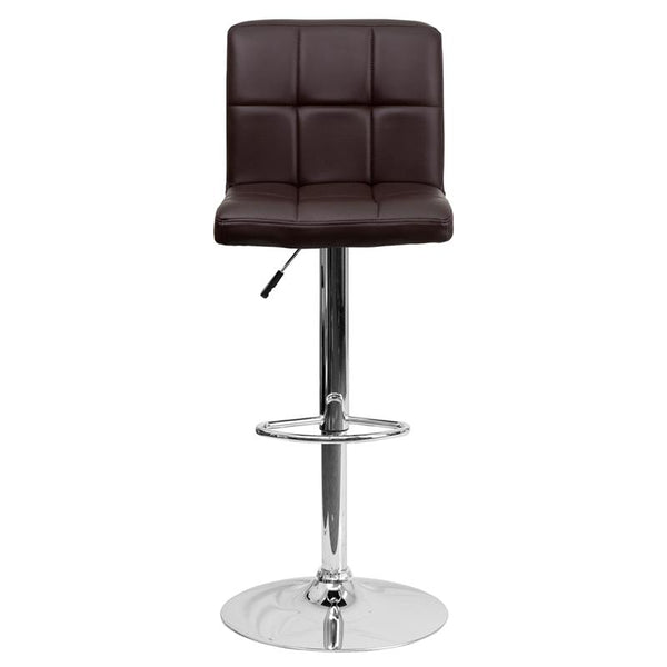 Contemporary Brown Quilted Vinyl Adjustable Height Barstool With Chrome Base By Flash Furniture | Bar Stools | Modishstore - 4