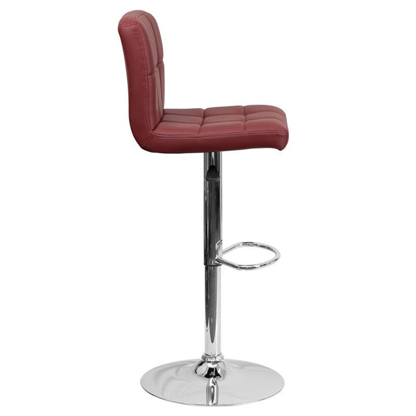 Contemporary Burgundy Quilted Vinyl Adjustable Height Barstool With Chrome Base By Flash Furniture | Bar Stools | Modishstore - 2