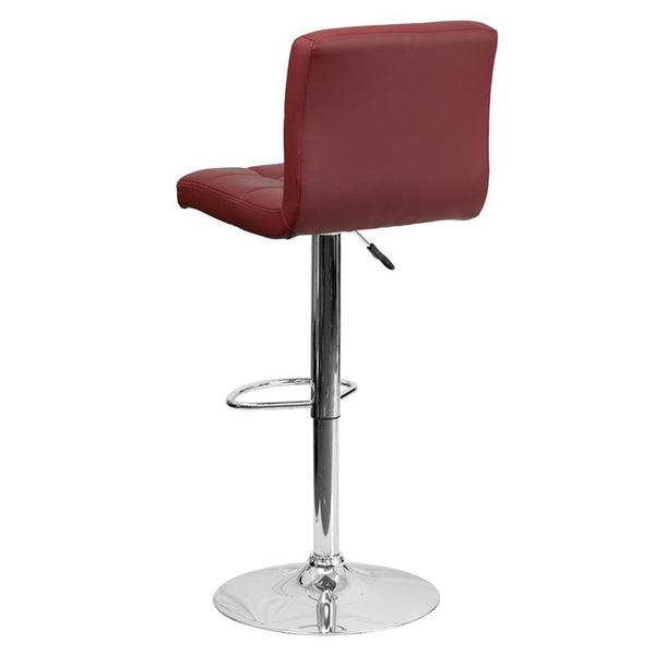 Contemporary Burgundy Quilted Vinyl Adjustable Height Barstool With Chrome Base By Flash Furniture | Bar Stools | Modishstore - 3