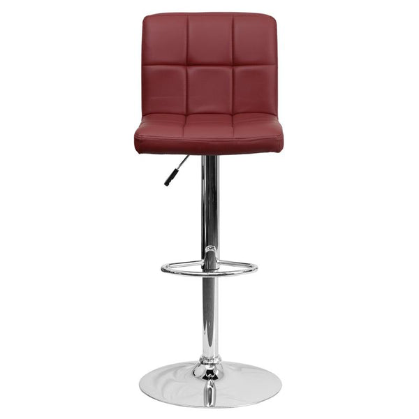Contemporary Burgundy Quilted Vinyl Adjustable Height Barstool With Chrome Base By Flash Furniture | Bar Stools | Modishstore - 4