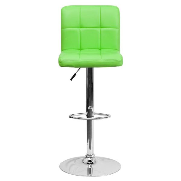 Contemporary Green Quilted Vinyl Adjustable Height Barstool With Chrome Base By Flash Furniture | Bar Stools | Modishstore - 4