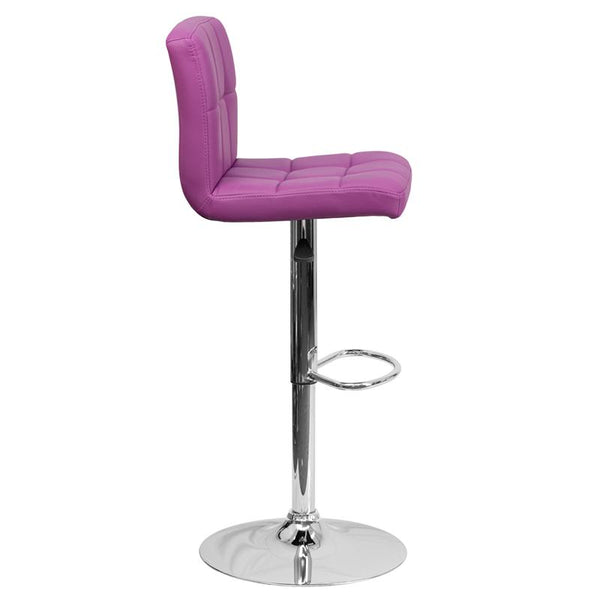 Contemporary Purple Quilted Vinyl Adjustable Height Barstool With Chrome Base By Flash Furniture | Bar Stools | Modishstore - 2