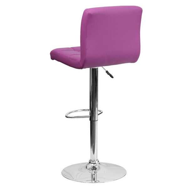 Contemporary Purple Quilted Vinyl Adjustable Height Barstool With Chrome Base By Flash Furniture | Bar Stools | Modishstore - 3