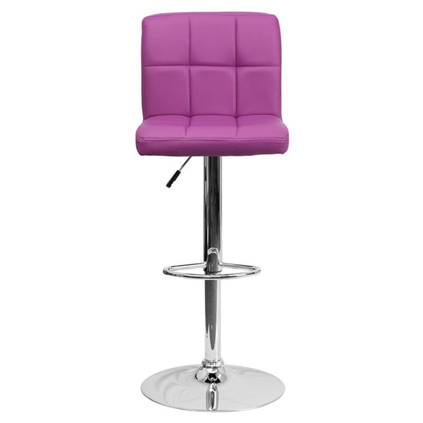 Contemporary Purple Quilted Vinyl Adjustable Height Barstool With Chrome Base By Flash Furniture | Bar Stools | Modishstore - 4