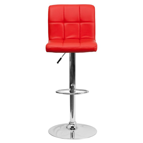 Contemporary Red Quilted Vinyl Adjustable Height Barstool With Chrome Base By Flash Furniture | Bar Stools | Modishstore - 4