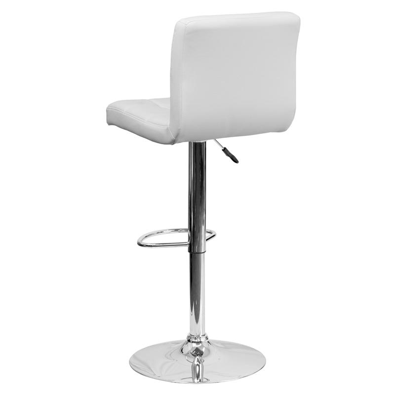 Contemporary White Quilted Vinyl Adjustable Height Barstool With Chrome Base By Flash Furniture | Bar Stools | Modishstore - 3