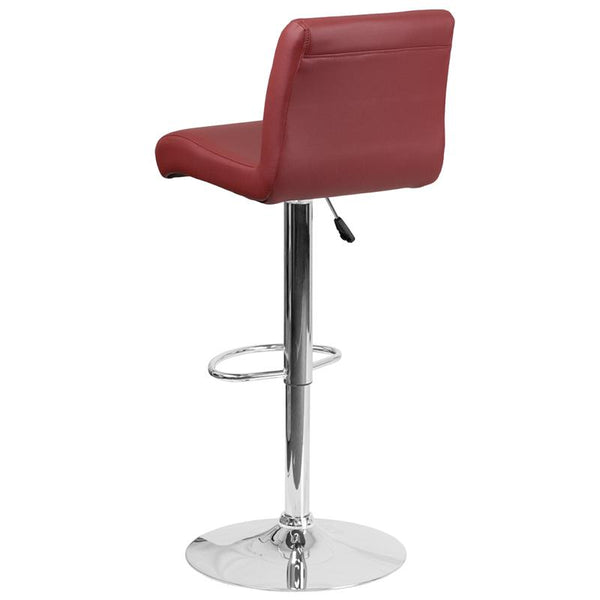 Contemporary Burgundy Vinyl Adjustable Height Barstool With Rolled Seat And Chrome Base By Flash Furniture | Bar Stools | Modishstore - 3