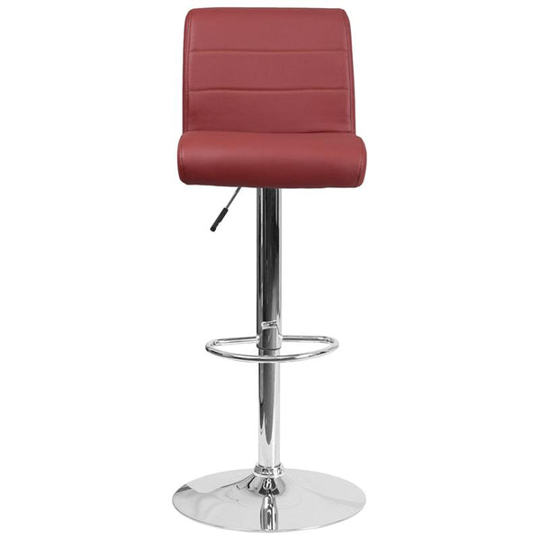 Contemporary Burgundy Vinyl Adjustable Height Barstool With Rolled Seat And Chrome Base By Flash Furniture | Bar Stools | Modishstore - 4