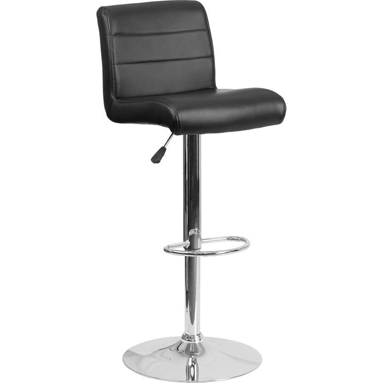Contemporary Black Vinyl Adjustable Height Barstool With Rolled Seat And Chrome Base By Flash Furniture | Bar Stools | Modishstore