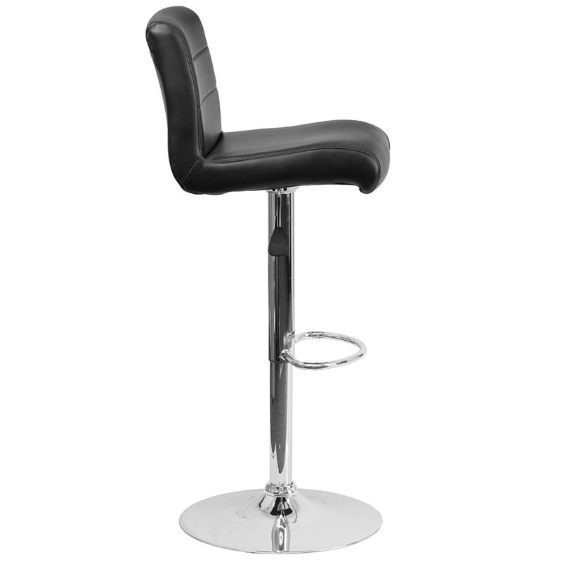 Contemporary Black Vinyl Adjustable Height Barstool With Rolled Seat And Chrome Base By Flash Furniture | Bar Stools | Modishstore - 2
