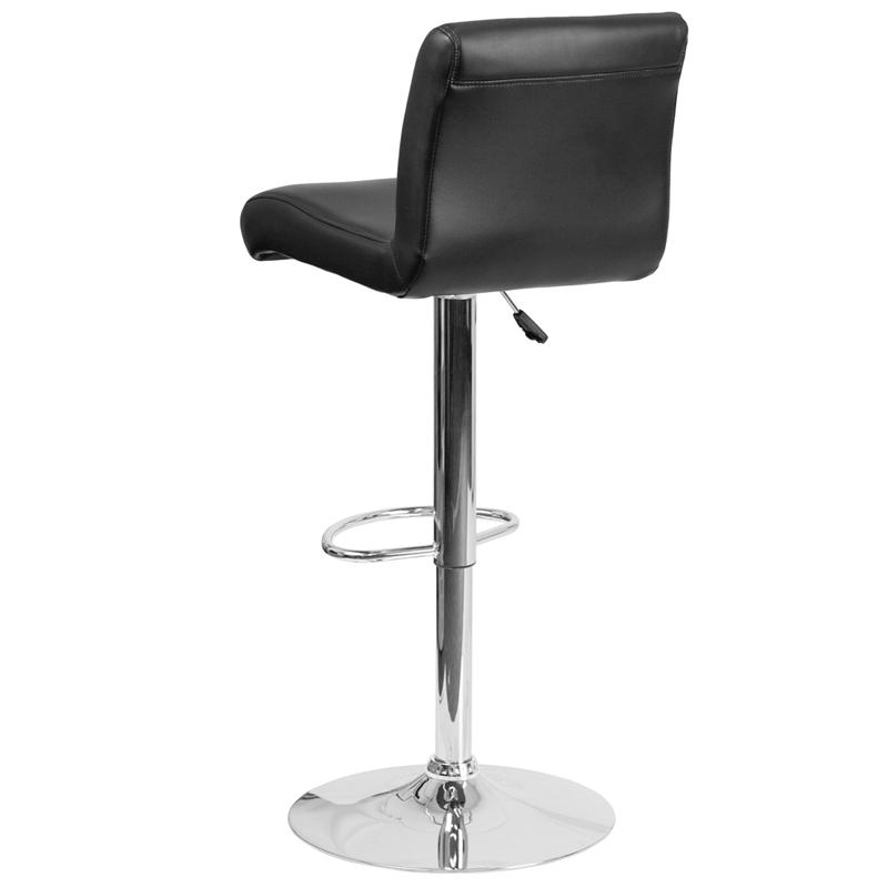 Contemporary Black Vinyl Adjustable Height Barstool With Rolled Seat And Chrome Base By Flash Furniture | Bar Stools | Modishstore - 3
