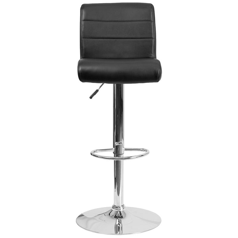 Contemporary Black Vinyl Adjustable Height Barstool With Rolled Seat And Chrome Base By Flash Furniture | Bar Stools | Modishstore - 4