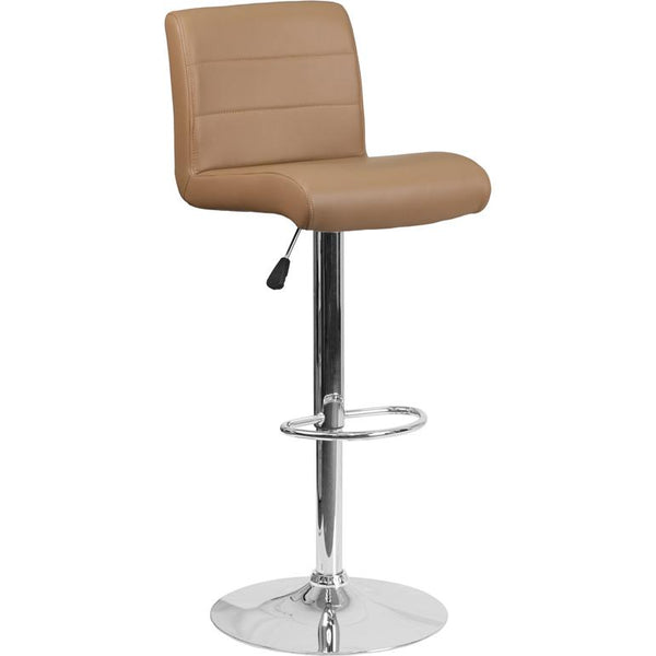 Contemporary Cappuccino Vinyl Adjustable Height Barstool With Rolled Seat And Chrome Base By Flash Furniture | Bar Stools | Modishstore