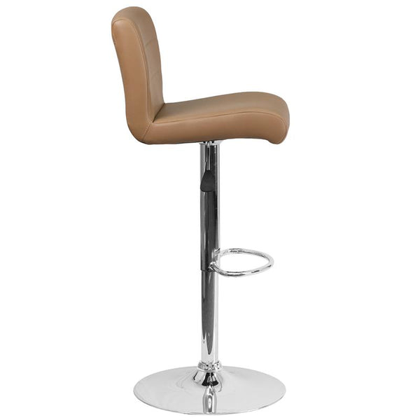 Contemporary Cappuccino Vinyl Adjustable Height Barstool With Rolled Seat And Chrome Base By Flash Furniture | Bar Stools | Modishstore - 2