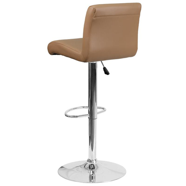 Contemporary Cappuccino Vinyl Adjustable Height Barstool With Rolled Seat And Chrome Base By Flash Furniture | Bar Stools | Modishstore - 3