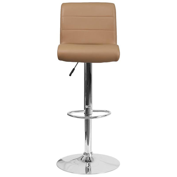 Contemporary Cappuccino Vinyl Adjustable Height Barstool With Rolled Seat And Chrome Base By Flash Furniture | Bar Stools | Modishstore - 4