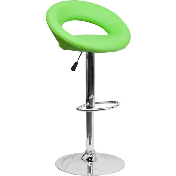 Contemporary Green Vinyl Rounded Orbit-Style Back Adjustable Height Barstool With Chrome Base By Flash Furniture | Bar Stools | Modishstore