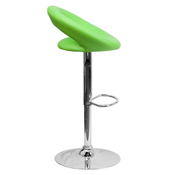 Contemporary Green Vinyl Rounded Orbit-Style Back Adjustable Height Barstool With Chrome Base By Flash Furniture | Bar Stools | Modishstore - 2