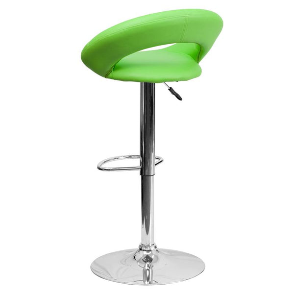Contemporary Green Vinyl Rounded Orbit-Style Back Adjustable Height Barstool With Chrome Base By Flash Furniture | Bar Stools | Modishstore - 3