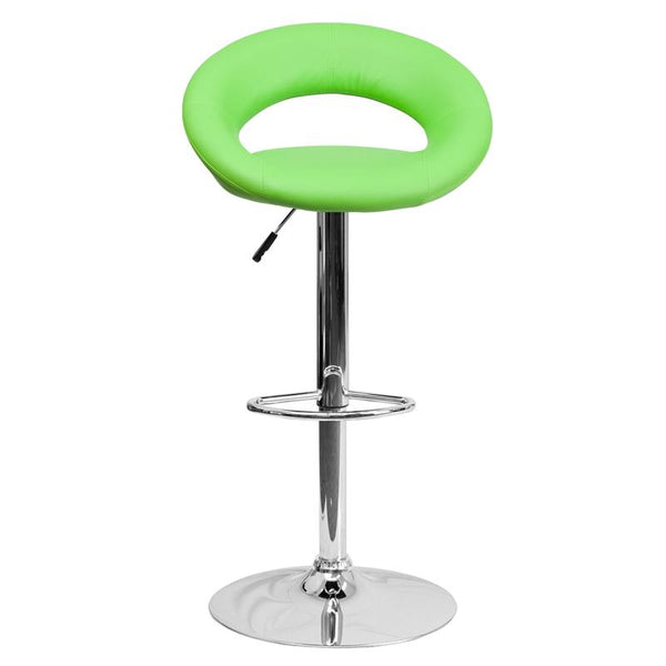 Contemporary Green Vinyl Rounded Orbit-Style Back Adjustable Height Barstool With Chrome Base By Flash Furniture | Bar Stools | Modishstore - 4