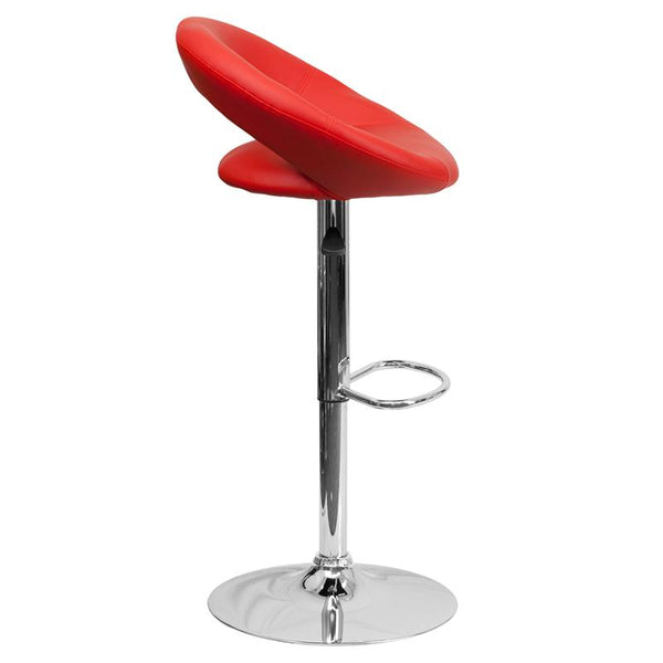 Contemporary Red Vinyl Rounded Orbit-Style Back Adjustable Height Barstool With Chrome Base By Flash Furniture | Bar Stools | Modishstore - 2
