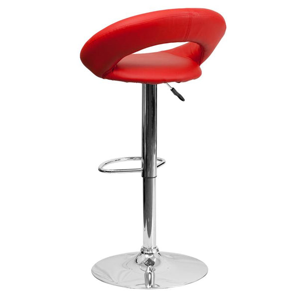 Contemporary Red Vinyl Rounded Orbit-Style Back Adjustable Height Barstool With Chrome Base By Flash Furniture | Bar Stools | Modishstore - 3