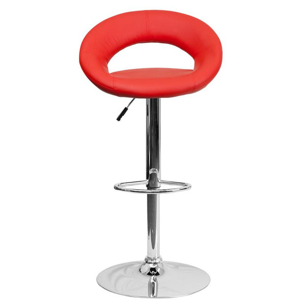 Contemporary Red Vinyl Rounded Orbit-Style Back Adjustable Height Barstool With Chrome Base By Flash Furniture | Bar Stools | Modishstore - 4