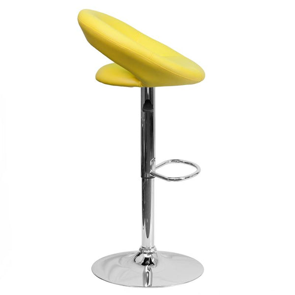 Contemporary Yellow Vinyl Rounded Orbit-Style Back Adjustable Height Barstool With Chrome Base By Flash Furniture | Bar Stools | Modishstore - 2