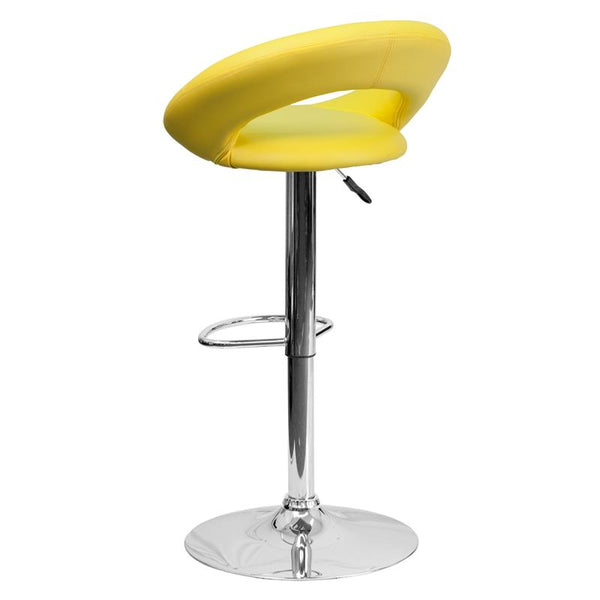 Contemporary Yellow Vinyl Rounded Orbit-Style Back Adjustable Height Barstool With Chrome Base By Flash Furniture | Bar Stools | Modishstore - 3