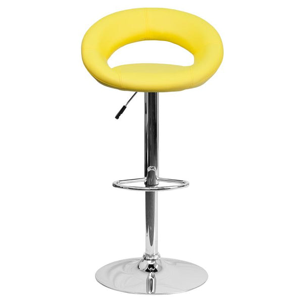 Contemporary Yellow Vinyl Rounded Orbit-Style Back Adjustable Height Barstool With Chrome Base By Flash Furniture | Bar Stools | Modishstore - 4