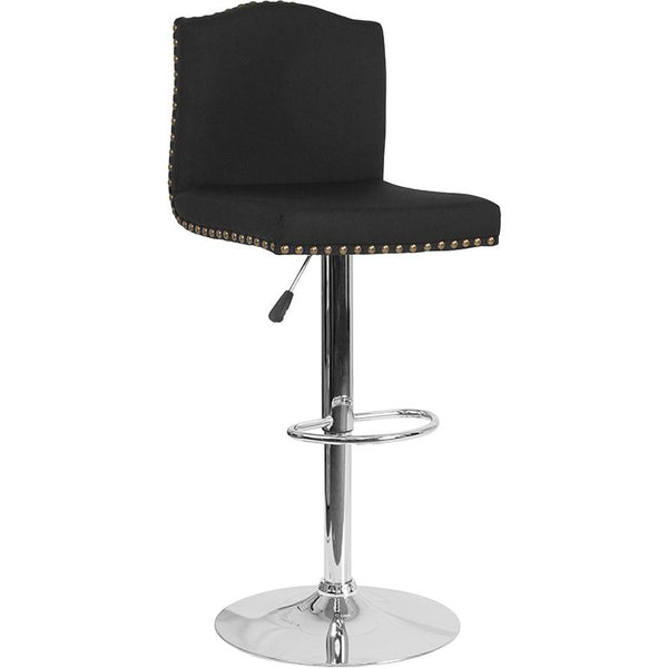 Bellagio Contemporary Adjustable Height Barstool With Accent Nail Trim In Black Fabric By Flash Furniture | Bar Stools | Modishstore