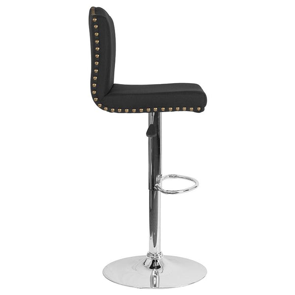 Bellagio Contemporary Adjustable Height Barstool With Accent Nail Trim In Black Fabric By Flash Furniture | Bar Stools | Modishstore - 2