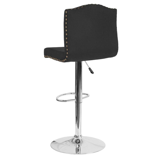 Bellagio Contemporary Adjustable Height Barstool With Accent Nail Trim In Black Fabric By Flash Furniture | Bar Stools | Modishstore - 3
