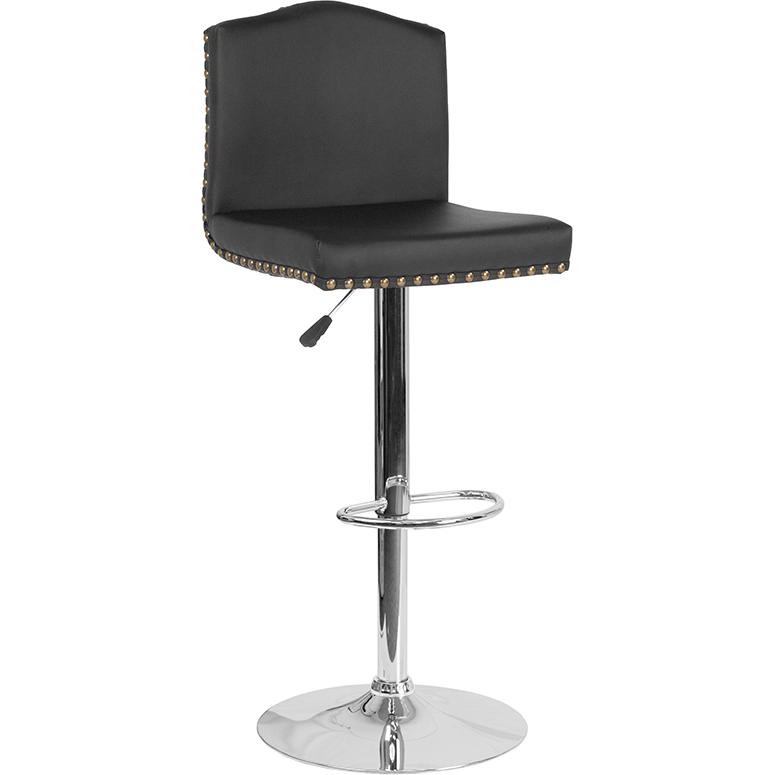 Bellagio Contemporary Adjustable Height Barstool With Accent Nail Trim In Black Leathersoft By Flash Furniture | Bar Stools | Modishstore