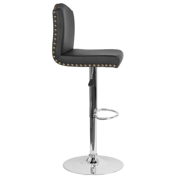 Bellagio Contemporary Adjustable Height Barstool With Accent Nail Trim In Black Leathersoft By Flash Furniture | Bar Stools | Modishstore - 2