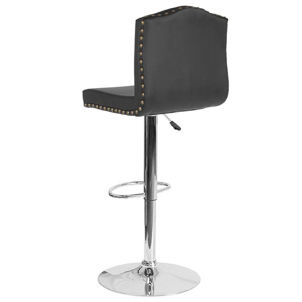 Bellagio Contemporary Adjustable Height Barstool With Accent Nail Trim In Black Leathersoft By Flash Furniture | Bar Stools | Modishstore - 3