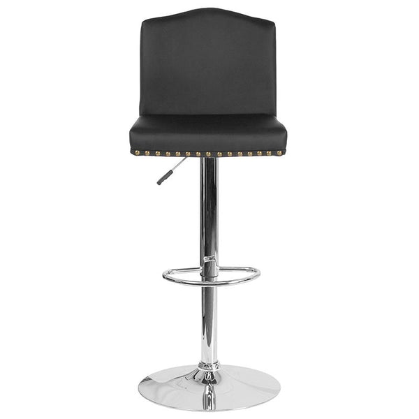Bellagio Contemporary Adjustable Height Barstool With Accent Nail Trim In Black Leathersoft By Flash Furniture | Bar Stools | Modishstore - 4