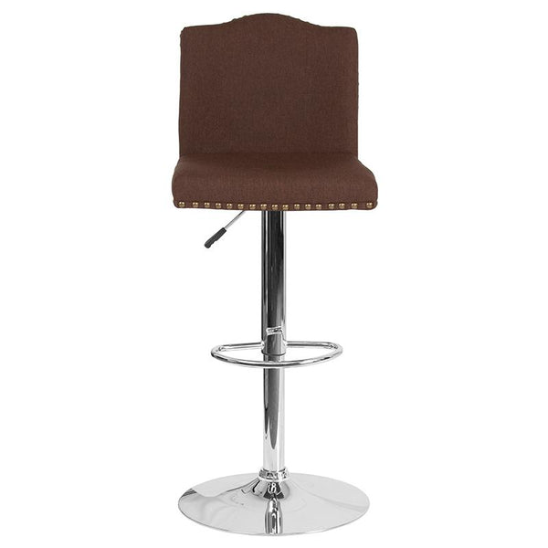 Bellagio Contemporary Adjustable Height Barstool With Accent Nail Trim In Brown Fabric By Flash Furniture | Bar Stools | Modishstore - 4