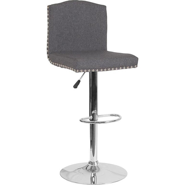 Bellagio Contemporary Adjustable Height Barstool With Accent Nail Trim In Dark Gray Fabric By Flash Furniture | Bar Stools | Modishstore