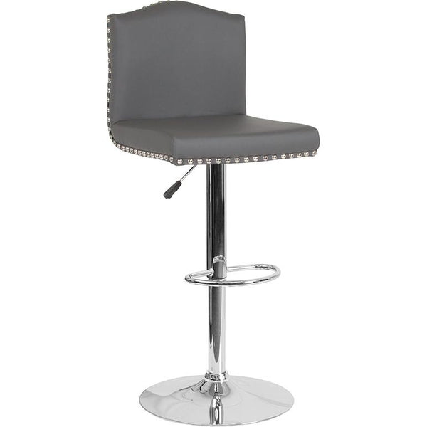 Bellagio Contemporary Adjustable Height Barstool With Accent Nail Trim In Gray Leathersoft By Flash Furniture | Bar Stools | Modishstore