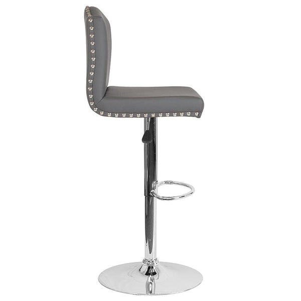 Bellagio Contemporary Adjustable Height Barstool With Accent Nail Trim In Gray Leathersoft By Flash Furniture | Bar Stools | Modishstore - 2