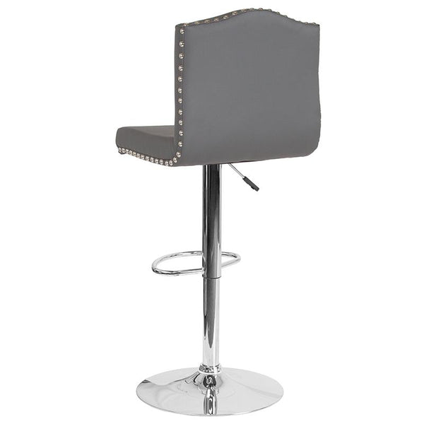 Bellagio Contemporary Adjustable Height Barstool With Accent Nail Trim In Gray Leathersoft By Flash Furniture | Bar Stools | Modishstore - 3