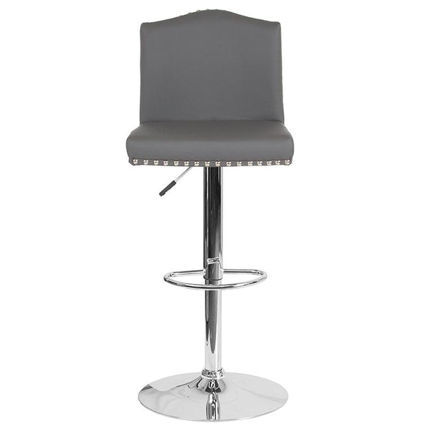 Bellagio Contemporary Adjustable Height Barstool With Accent Nail Trim In Gray Leathersoft By Flash Furniture | Bar Stools | Modishstore - 4