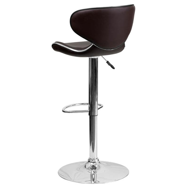 Contemporary Cozy Mid-Back Brown Vinyl Adjustable Height Barstool With Chrome Base By Flash Furniture | Bar Stools | Modishstore - 3
