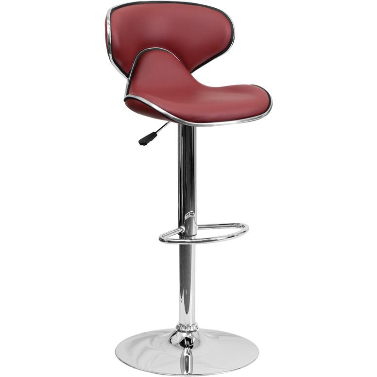 Contemporary Cozy Mid-Back Burgundy Vinyl Adjustable Height Barstool With Chrome Base By Flash Furniture | Bar Stools | Modishstore