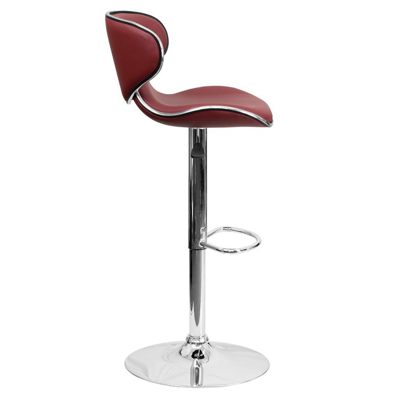 Contemporary Cozy Mid-Back Burgundy Vinyl Adjustable Height Barstool With Chrome Base By Flash Furniture | Bar Stools | Modishstore - 2