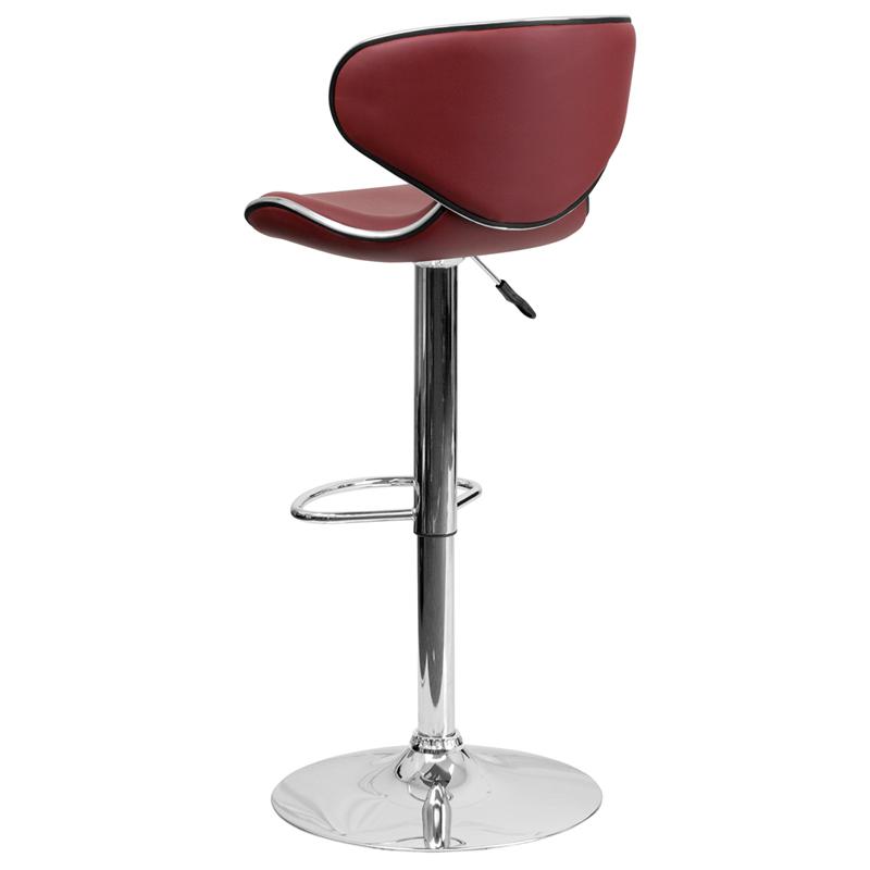 Contemporary Cozy Mid-Back Burgundy Vinyl Adjustable Height Barstool With Chrome Base By Flash Furniture | Bar Stools | Modishstore - 3