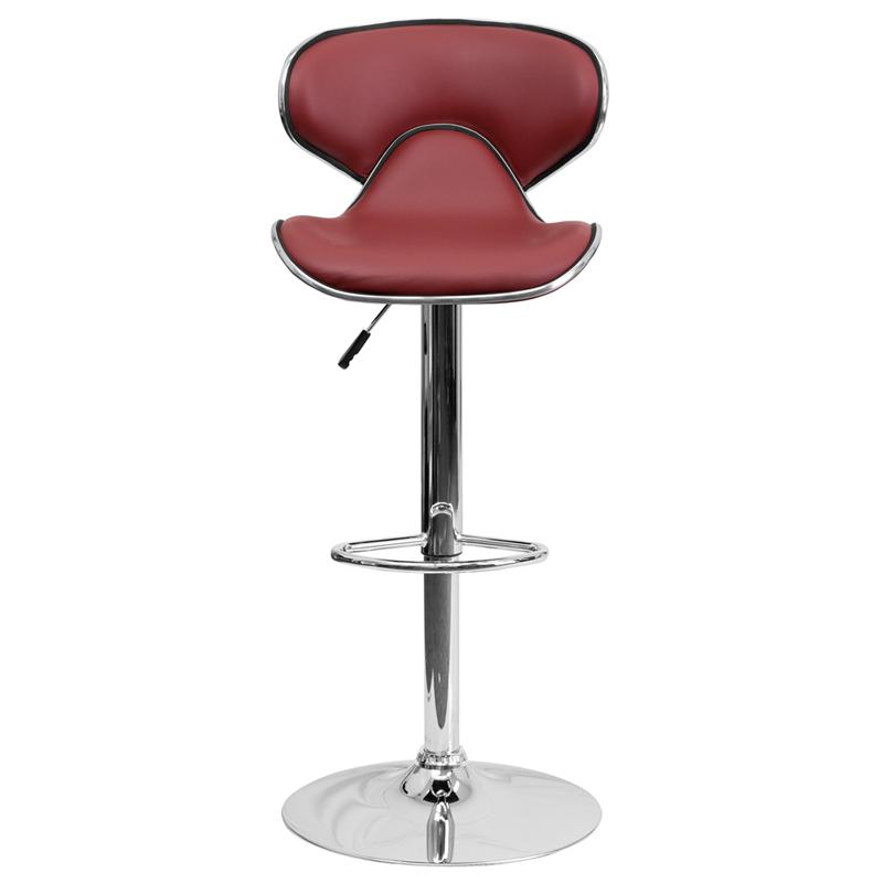 Contemporary Cozy Mid-Back Burgundy Vinyl Adjustable Height Barstool With Chrome Base By Flash Furniture | Bar Stools | Modishstore - 4